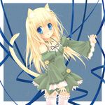  animal_ears bare_shoulders blonde_hair blue_eyes cat_ears copyright_request dress flower ribbon solo tail thighhighs touto_seiro 
