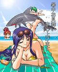  bikini day kurusugawa_ayaka manabe_jouji multi multiple_girls robot_ears serio shark side-tie_bikini swimsuit to_heart translation_request 