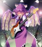  antennae bass_guitar blonde_hair bow cape feathers green_hair hair_bow hat horns ibuki_suika instrument multiple_girls mystia_lorelei purple_hair touhou wings wriggle_nightbug you_naka 