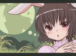  animal_ears aoi_tobira brown_hair bunny_ears face inaba_tewi letterboxed red_eyes short_hair silhouette solo steepled_fingers thought_bubble touhou 