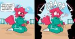 2025 4_fingers absurd_res anthro big_breasts black_text breasts buxy clothed clothed_anthro clothed_female clothing dialogue digital_drawing_(artwork) digital_media_(artwork) english_text eye_through_hair female female_anthro fingers footwear fur hair hi_res holding_object jumpsuit kneeling mammal nano_(buxy) narrowed_eyes onomatopoeia open_mouth pink_body pink_ears pink_fur pink_hair pink_tail rodent round_ears sciurid shoes sound_effects speech_bubble squid_game tail text translucent translucent_hair tree_squirrel two_panel_image white_clothing white_footwear white_shoes white_text