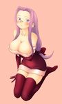  blush bow breast_hold breasts cleavage fate/stay_night fate_(series) glasses hamao huge_breasts long_hair low-tied_long_hair lowres purple_eyes purple_hair rider thighhighs 