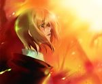  blonde_hair brown_eyes fire misslite orange_(color) orange_background original short_hair solo 