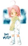  brown_eyes coat hirokawa kogami_akira lucky_star pink_hair scarf solo winter 