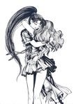  fire_emblem fire_emblem:_rekka_no_ken florina greyscale high_ponytail hug lineart lyndis_(fire_emblem) monochrome multiple_girls panties pantyshot pegasus_knight ponytail sasha_gladysh underwear 