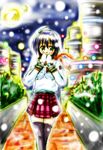  blue_hair lyrical_nanoha mahou_shoujo_lyrical_nanoha_strikers mittens scarf snowing solo subaru_nakajima thighhighs winter zinno 