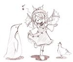  animal_ears artist_request bird chicken closed_eyes dress eighth_note fang greyscale hat monochrome music musical_note mystia_lorelei open_mouth penguin short_hair singing solo touhou wide_sleeves wings 
