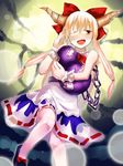  blush chain gourd hands horns hota ibuki_suika one_eye_closed solo touhou 