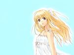  air bare_shoulders blonde_hair blue_eyes dress hair_ribbon kamio_misuzu kanae_funwa long_hair ribbon solo sundress 