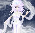  blizzard breasts cleavage letty_whiterock medium_breasts purple_eyes purple_hair snowing solo touhou ugatsu_matsuki 