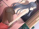  ass blue_eyes blue_hair bra crotch_seam dutch_angle game_cg lingerie locker locker_room long_hair nekonyan panties panties_under_pantyhose pantyhose parfait_chocolat_second_brew solo sugisawa_ema underwear underwear_only undressing 