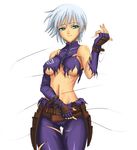  aqua_eyes areola_slip areolae ass_visible_through_thighs bangs bare_shoulders belt belt_pouch breasts breasts_apart buckle cameltoe closed_mouth covered_collarbone covered_nipples cowboy_shot embarrassed emblem fingerless_gloves frown gloves half-closed_eyes halterneck hand_up hips holding holding_weapon legs_together looking_at_viewer medium_breasts midriff navel ninja no_bra pouch raised_eyebrows sheryl_(the_rumble_fish) short_hair shunzou silver_hair simple_background slender_waist solo source_request standing the_rumble_fish thigh_gap torn_clothes turtleneck underboob weapon white_background wire wrist_guards wrist_straps zipper 