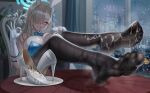  1girl absurdres animal_ears aqua_leotard asuna_(blue_archive) asuna_(bunny)_(blue_archive) black_pantyhose blue_archive blue_bow blue_bowtie blue_eyes blue_halo blue_leotard blue_ribbon bow bowtie breasts cang_se_ye_hua cum cum_in_footwear cum_on_body cum_on_feet cum_on_legwear dorsiflexion fake_animal_ears feet feet_on_table foot_focus gloves hair_over_one_eye halo high_heels highres large_variant_set legs leotard long_hair looking_at_viewer no_shoes pantyhose playboy_bunny rabbit_ears ribbon shoes smile soles stiletto_heels strapless strapless_leotard table thighband_pantyhose toe_seam toes unworn_shoes variant_set wet wet_clothes wet_pantyhose white_gloves 