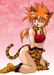  animal_costume animal_ears animal_print bell cat_ears copyright_request costume manabe_jouji paws solo tail tiger_costume tiger_print 
