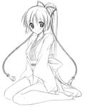  copyright_request greyscale hinapo japanese_clothes kimono monochrome ponytail sketch solo 
