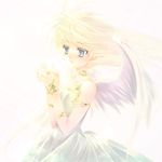  blonde_hair blue_eyes copyright_request dress pointy_ears solo touto_seiro wings 
