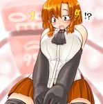  1girl 95-tan 98-tan 98-tan_(cosplay) black_gloves blush breasts cosplay dd_(ijigendd) elbow_gloves embarrassed eyebrows_visible_through_hair gloves large_breasts orange_eyes orange_hair orange_skirt os-tan pleated_skirt short_hair skirt solo sweatdrop thighhighs 
