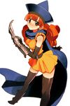  alena_(dq4) alternate_legwear black_legwear blush boots cape claws dragon_quest dragon_quest_iv elbow_gloves gloves hat highres long_hair red_hair sanbasou skirt solo thighhighs yellow_skirt zettai_ryouiki 