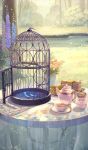  birdcage blue_feathers blue_flower cage commentary_request cup drink fate/grand_order fate_(series) feathers flower flower_request food grass nature no_humans official_art orange_flower outdoors pond purple_flower red_flower sakumamitsuro saucer scenery still_life table tablecloth teacup teapot third-party_source tree vase water 