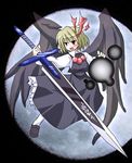  black_wings blonde_hair darkness ex-rumia kom_(1323736) necktie red_eyes ribbon rumia short_hair solo stormbringer sword touhou weapon wings 