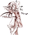  animal_ears artist_request beamed_eighth_notes dress eighth_note hat hat_removed headphones headwear_removed lowres monochrome music musical_note mystia_lorelei open_mouth profile short_hair singing solo thighhighs touhou wings 