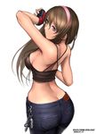  ass blue_eyes breasts brown_hair butt_crack curvy dead_or_alive denim hairband hitomi_(doa) jeans medium_breasts pants ryu_(ryu's_former_site) sideboob 