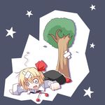  @_@ artist_request bandages blonde_hair fang hair_ribbon lowres ribbon rumia short_hair solo tears touhou tree 