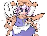  animal_print arms_up artist_request bear_print blue_eyes blue_skirt blush hat kuma letty_whiterock long_sleeves open_mouth purple_hair scarf short_hair simple_background sketch skirt skirt_set solo touhou translation_request white_background 