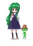  chibi frog green_hair hat kochiya_sanae long_hair solo star star-shaped_pupils symbol-shaped_pupils tao_(kadoya) touhou 