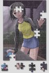  black_eyes black_hair bob_cut hikikomori_alien jigsaw_puzzle nakahara_misaki nhk_ni_youkoso! outdoors pencil_skirt puzzle raglan_sleeves short_hair skirt solo 