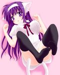  animal_ears cat_ears feet lyrical_nanoha mahou_shoujo_lyrical_nanoha no_panties saki_chisuzu solo tail thighhighs tsukimura_suzuka 