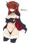  breast_hold breasts cape cleavage collar copyright_request demon highres horns large_breasts long_hair oekaki onija_tarou red_eyes red_hair skull solo thighhighs 