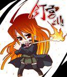  chibi fire hida_naria long_hair red_eyes red_hair school_uniform shakugan_no_shana shana solo sword thighhighs weapon zettai_ryouiki 