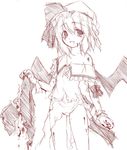  blood flat_chest hat monochrome red remilia_scarlet sketch solo torn_clothes touhou wings yumesato_makura 