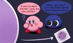  ? anger_vein arrow_(symbol) blue_skin blush_stickers closed_eyes colored_skin gooey_(kirby) junebird24 kirby kirby&#039;s_dream_land_3 kirby_(series) looking_at_another mean_girls no_humans one-eyed pink_skin sweatdrop zero_(kirby) 