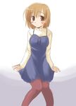  brown_eyes brown_hair dress koyuki_(2smj) original pantyhose purple_legwear simple_background sitting solo turtleneck 