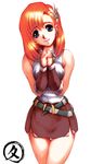  blue_eyes breasts cliana_rimskaya hands_clasped hisahiko medium_breasts orange_hair own_hands_together solo super_robot_wars super_robot_wars_destiny 