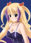  blonde_hair blush choker dragonaut green_eyes itsuki_sayaka jacqueline_baumgold long_hair multicolored_hair solo twintails two-tone_hair 