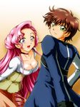  1girl breasts cleavage code_geass dress euphemia_li_britannia green_eyes kururugi_suzaku large_breasts long_hair pink_hair purple_eyes tanan 