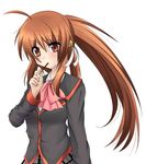  bow brown_hair little_busters! long_hair masayu natsume_rin pink_bow red_eyes school_uniform solo 