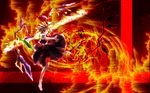  artist_request blonde_hair crystal demon_wings dress fire flame flandre_scarlet full_body looking_at_viewer magic red_dress red_eyes short_hair solo touhou wallpaper wings 