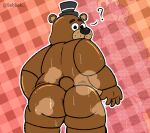 anthro anus bodily_fluids butt clothing confusion five_nights_at_freddy&#039;s freddy_(fnaf) hat headgear headwear male overweight rear_view scottgames sebboh solo sweat sweatdrop sweaty_butt