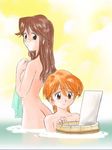  88_no_natsuyasumi ass blush brown_eyes brown_hair morimi_ashita nude orange_hair steam water 