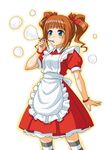  blue_eyes brown_hair bubble bubble_blowing bubble_pipe hida_tatsuo idolmaster idolmaster_(classic) idolmaster_1 maid_fairy_tale solo takatsuki_yayoi thighhighs twintails 