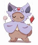 2025 ambiguous_gender blush blush_lines bottomless brown_body brown_fur candy chocolate clothed clothing cosplay dessert digital_media_(artwork) ears_up eevee eeveelution espeon eyes_closed feral food forehead_gem fur gem generation_1_pokemon generation_2_pokemon hi_res ke_mo_suke kemono lollipop motion_lines mouth_closed nintendo pokemon pokemon_(species) purple_clothing raised_tail shaded simple_background simple_shading solo standing string tail topwear tuft uwu white_background