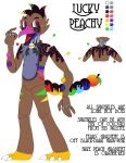 animatronic anthro avian avian_caruncle beak bell bird brown_body caloxya candy chicken chocolate chocolate_sauce comb_(anatomy) dessert endoskeleton fake_food fan_character food fruit galliform gallus_(genus) gradient_eyes head_crest hi_res machine male markings model_sheet multicolored_beak multicolored_body multicolored_markings peach_(fruit) phasianid pink_eyes plant robot solo sprinkles
