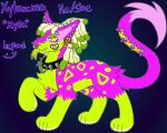 ambiguous_gender bangs biohazard_symbol chowmalgamation collar corset_piercing dreadlocks fan_character feral gauge_piercing generation_5_pokemon hazard_symbol hi_res liepard long_tail neon nintendo piercing pointed_tail pokemon pokemon_(species) solo spiked_collar spikes surface_piercing symbol tail tongue tongue_piercing xylazine(chowmalgamation)