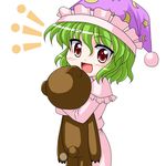  bococho chibi doll green_hair hat kazami_yuuka kazami_yuuka_(pc-98) lowres pajamas red_eyes solo stuffed_animal stuffed_toy teddy_bear touhou touhou_(pc-98) 