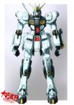  border char&#039;s_counterattack commentary_request full_body gradient_background green_eyes grey_background gundam highres mecha mobile_suit no_humans nu_gundam robot science_fiction solo standing taiga_hiroyuki translation_request v-fin white_border 