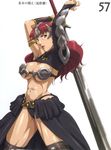  armor breasts claudette_(queen's_blade) cleavage green_eyes helmet highres large_breasts muscle nigou queen's_blade red_hair revealing_clothes solo sword underboob weapon 